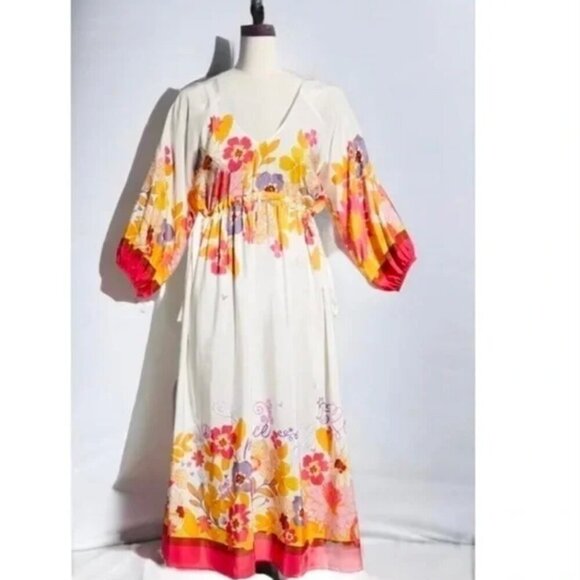 NWT Johnny Was Loreli Floral 100% Silk White Pink Embroidered Midi Dress Small - Picture 9 of 11